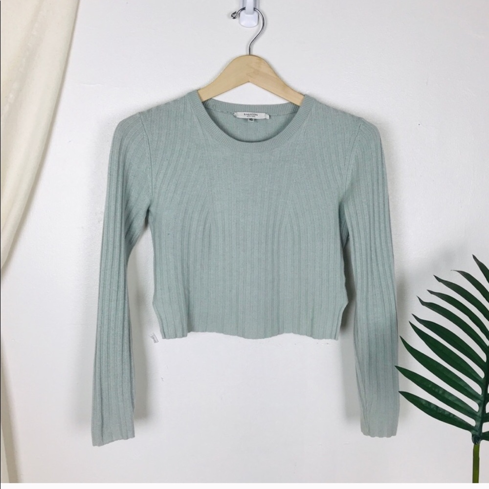 Babaton mint Nathaniel long sleeve crop sweater